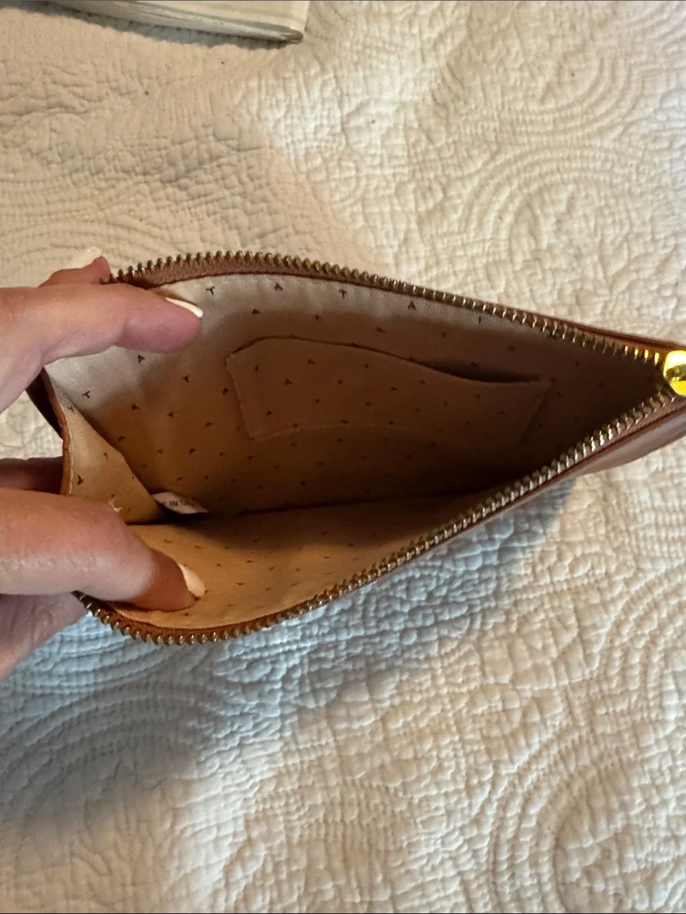 Ann Taylor Tan Leather Zip Pouch Wristlet